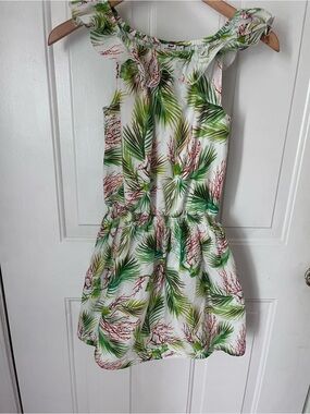 Cyrillus White Dress with Green Palm Print